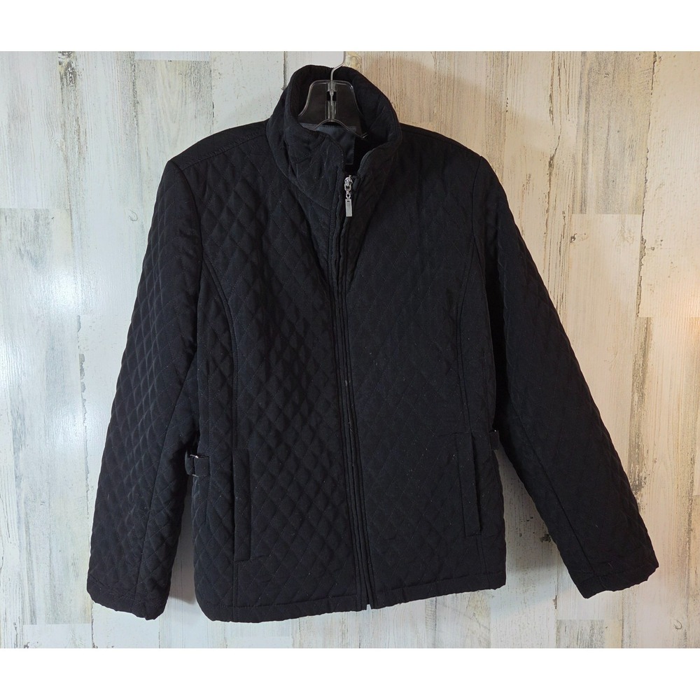 Classic Elements Outerwear Womens Coat Black Sz L Quilted FullZip Inside Pockets